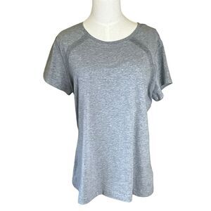 Danskin Womens XL Athletic Workout Pullover Top Gray Short Sleeve Stretch